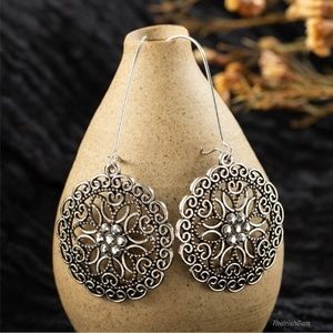 Ornate Floral Scroll Drop Earrings